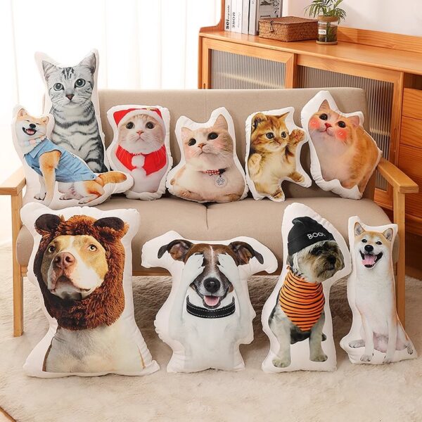 Custom Photo Pet Pillow – Personalized Cat/Dog Shape Cushion with Your Picture, Unique Memorial Gift for Pet Lovers, DIY Printed Huggable Plush