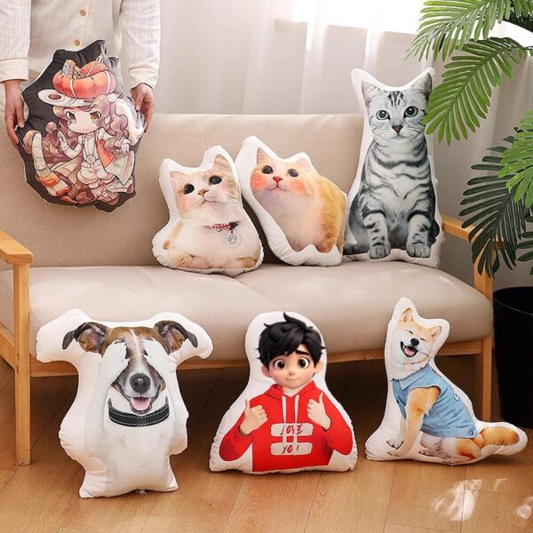 Custom Photo Pet Pillow – Personalized Cat/Dog Shape Cushion with Your Picture, Unique Memorial Gift for Pet Lovers, DIY Printed Huggable Plush - Image 3