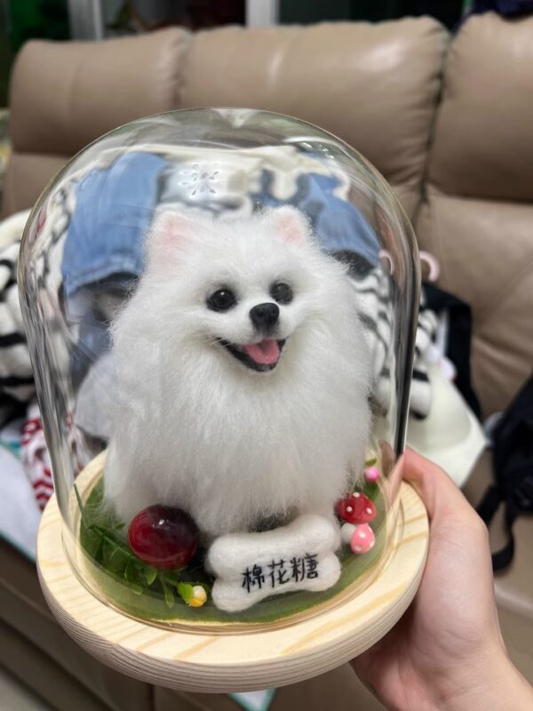 Custom Wool Felt Pet Memorial – Handmade Realistic Cat & Dog Keepsake with Glass Dome Frame, Personalized Loss of Pet Gift for Grieving Owners
